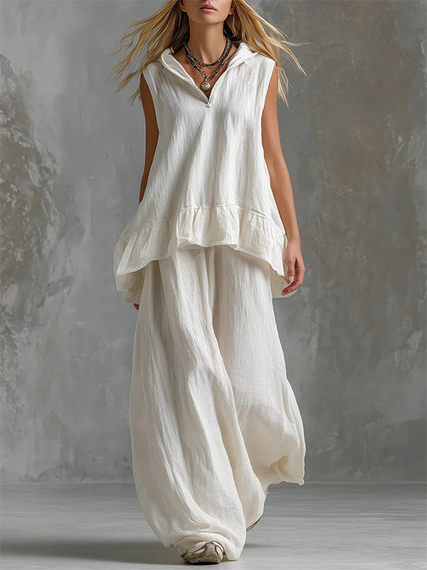 Sleeveless Hoodie & Wide-Leg Pants Set