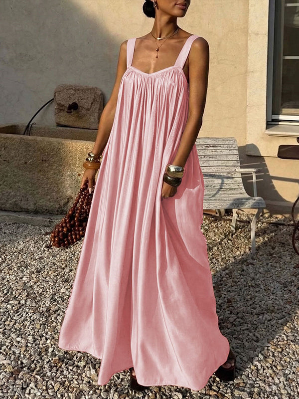 Solid Pleated Sleeveless Maxi Dress