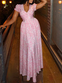 Printed V-Neck Maxi Dress