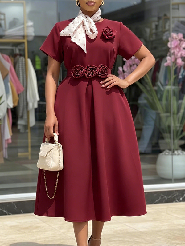 3D Floral Midi Dress
