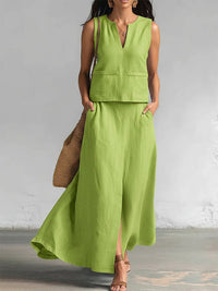 V-Neck Tank Top & Slit Skirt Set