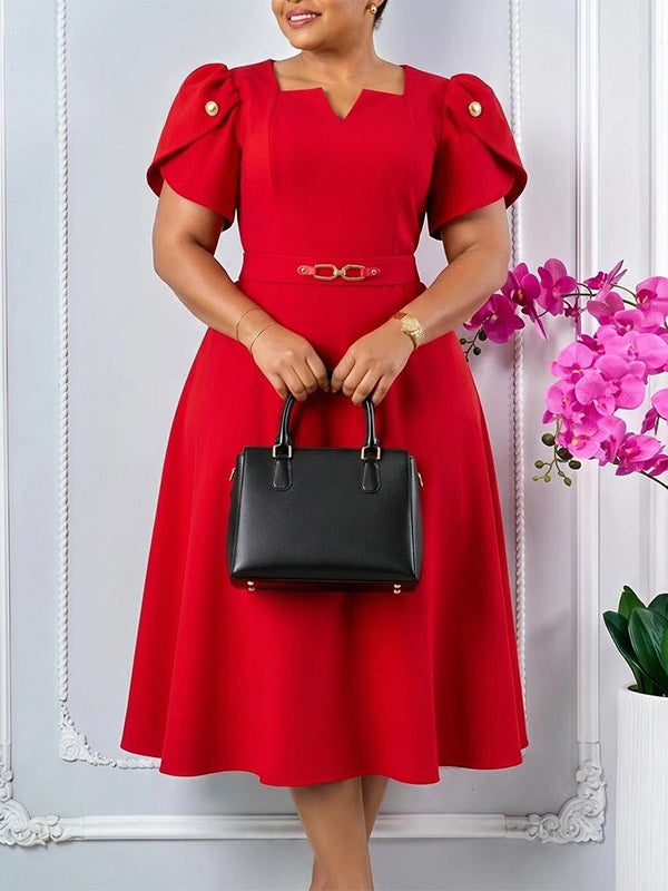 Belted V-Neck Midi Dress