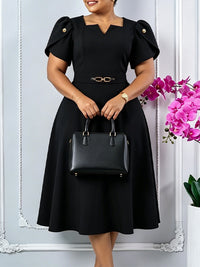 Belted V-Neck Midi Dress