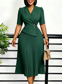 Solid Pleated Blazer Dress