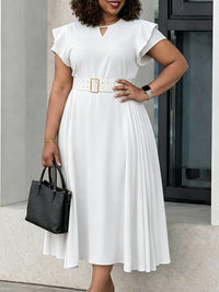 Ruffle Belted Pleated Dress