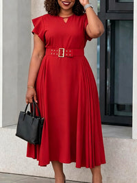 Ruffle Belted Pleated Dress
