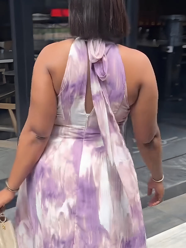 Printed Tied-Neck Sleeveless Dress