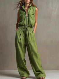 Zip-Front Cargo Vest & Pants Set