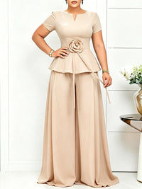 3D Floral Top & Wide-Leg Pants Set
