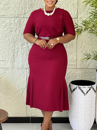 Button Belted Bodycon Dress