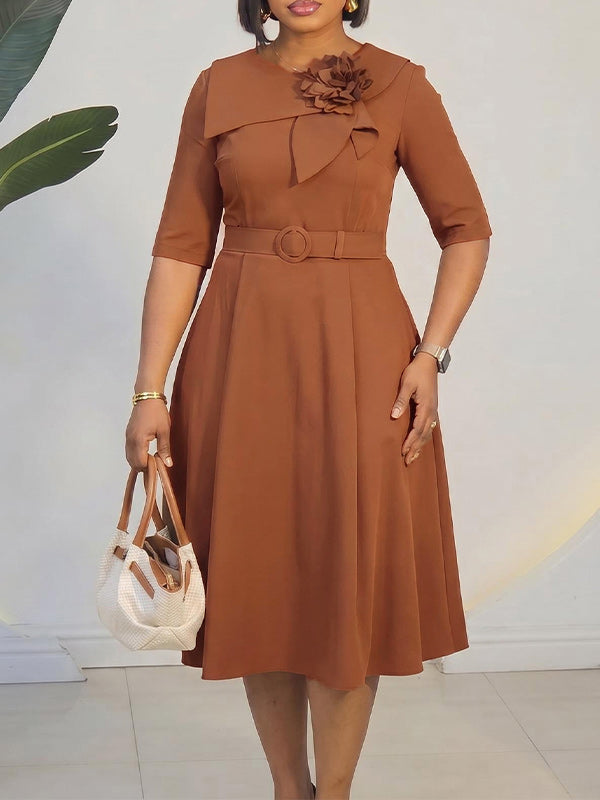 3D Floral Belted Dress