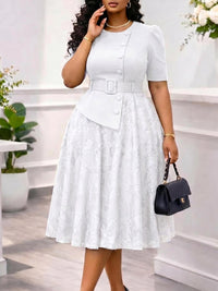 Lace Combo Belted Dress