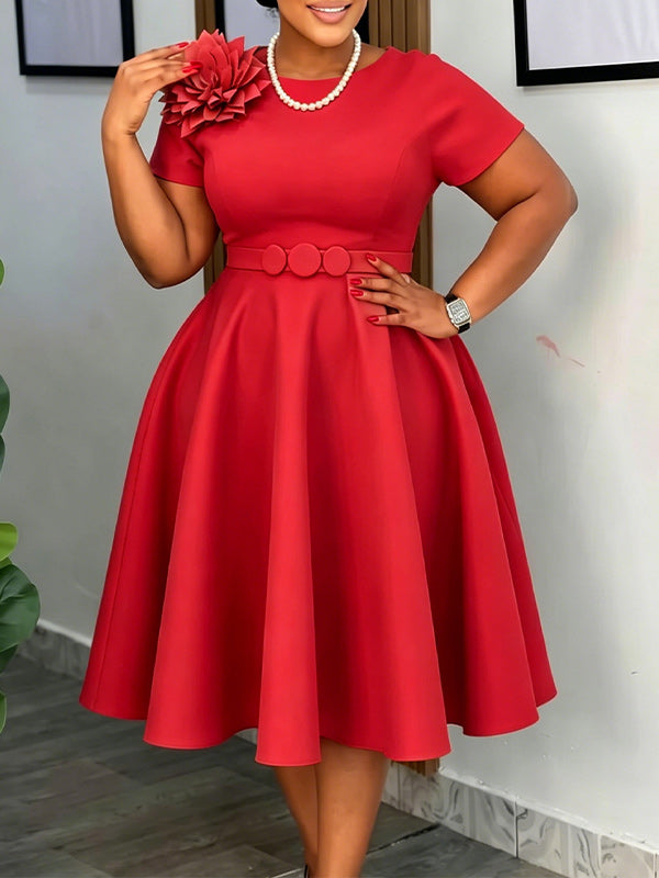 3D Floral Belted Dress