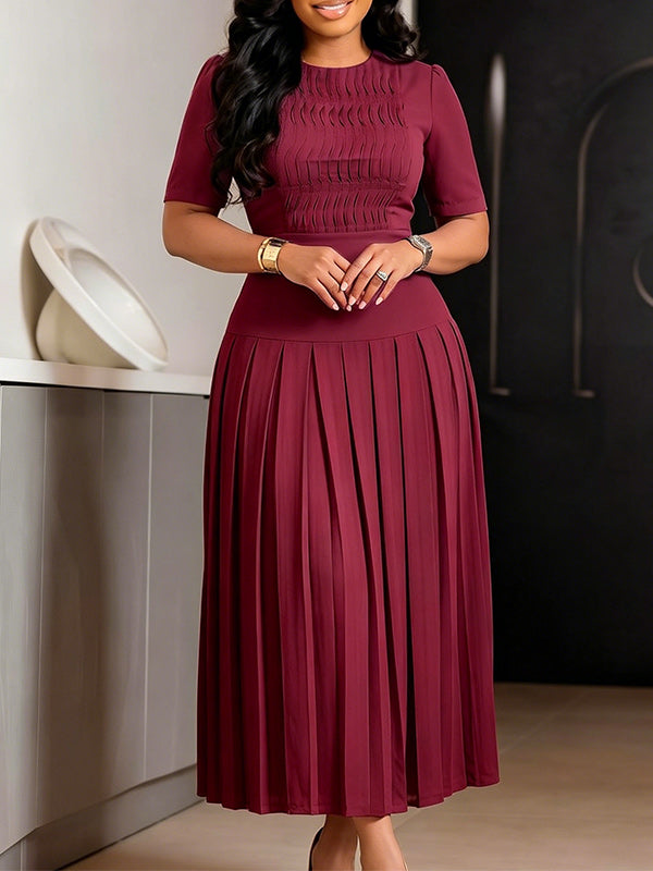 Solid Pleated Midi Dress
