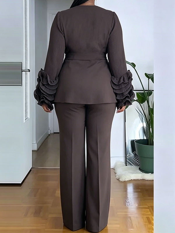 Ruffle-Sleeve Blazer & Pants Set