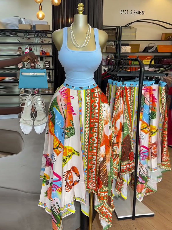 Printed Asymmetric Skirt