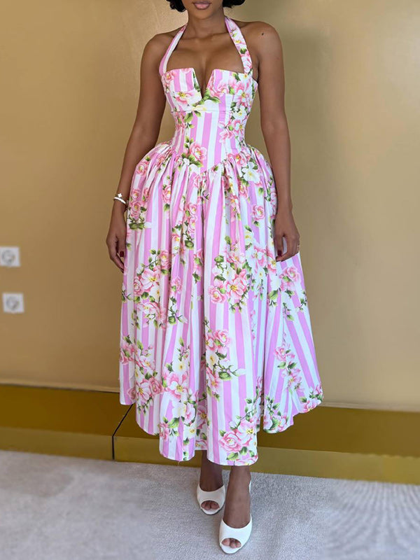 Printed Tied Halter Dress