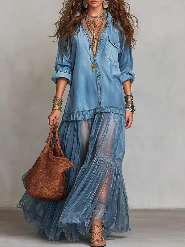 Sheer-Combo Button-Front Dress