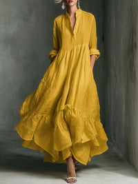 Solid Ruffle Shirt Dress