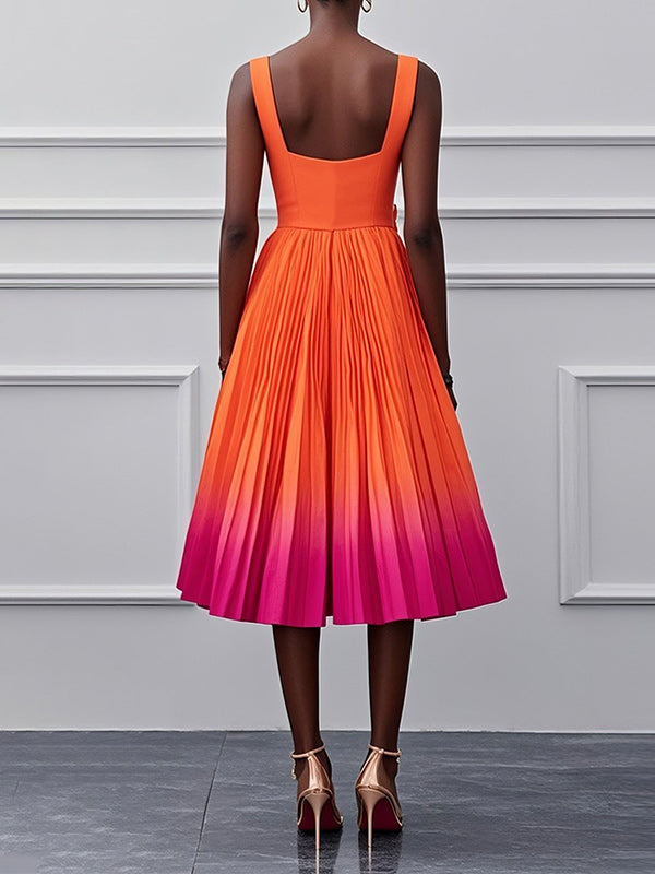 Ombre Pleated Sleeveless Dress