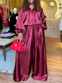 Satin Wide-Leg Pants Set