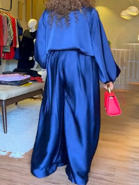 Satin Wide-Leg Pants Set