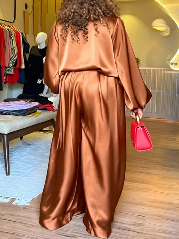 Satin Wide-Leg Pants Set