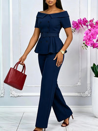 Off-Shoulder Belted Top & Pants Set