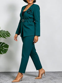 3D Floral Belted Blazer & Pants Set