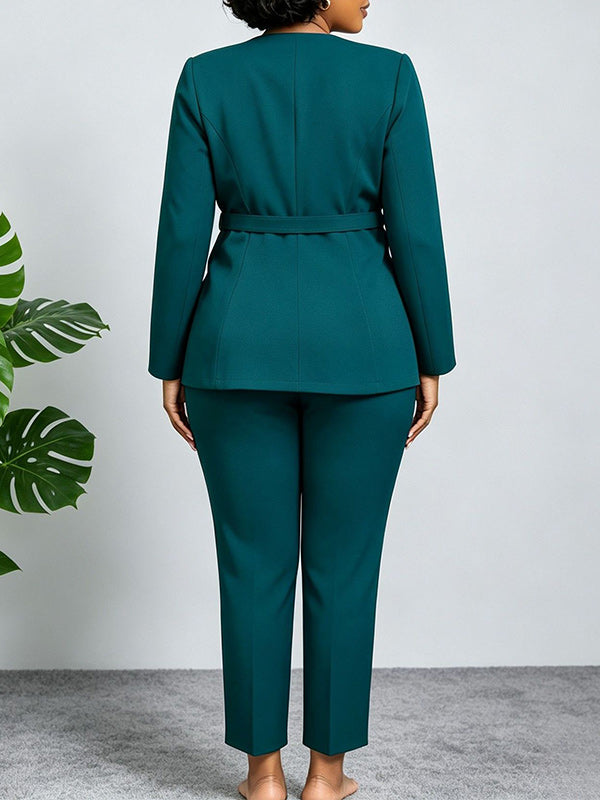 3D Floral Belted Blazer & Pants Set