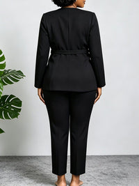 3D Floral Belted Blazer & Pants Set