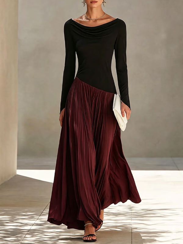 Two-Tone Combo Pleated Dress