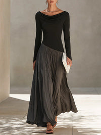 Two-Tone Combo Pleated Dress