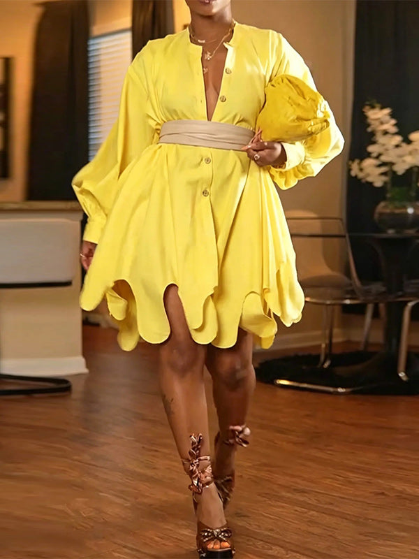 Asymmetric-Hem Button-Front Dress