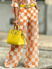 Plaid Shirt & Wide-Leg Pants Set