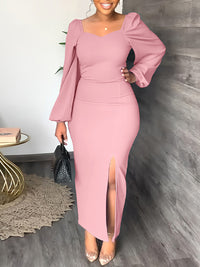 Solid Side-Slit Bodycon Dress