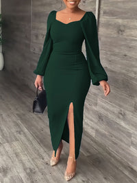 Solid Side-Slit Bodycon Dress