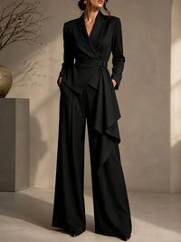 Solid Tied Blazer & Wide-Leg Pants Set