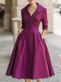 Satin V-Neck Midi Dress