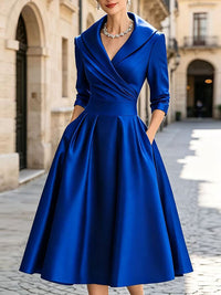 Satin V-Neck Midi Dress