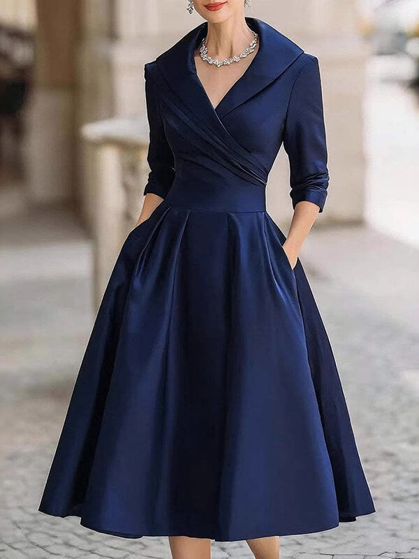 Satin V-Neck Midi Dress