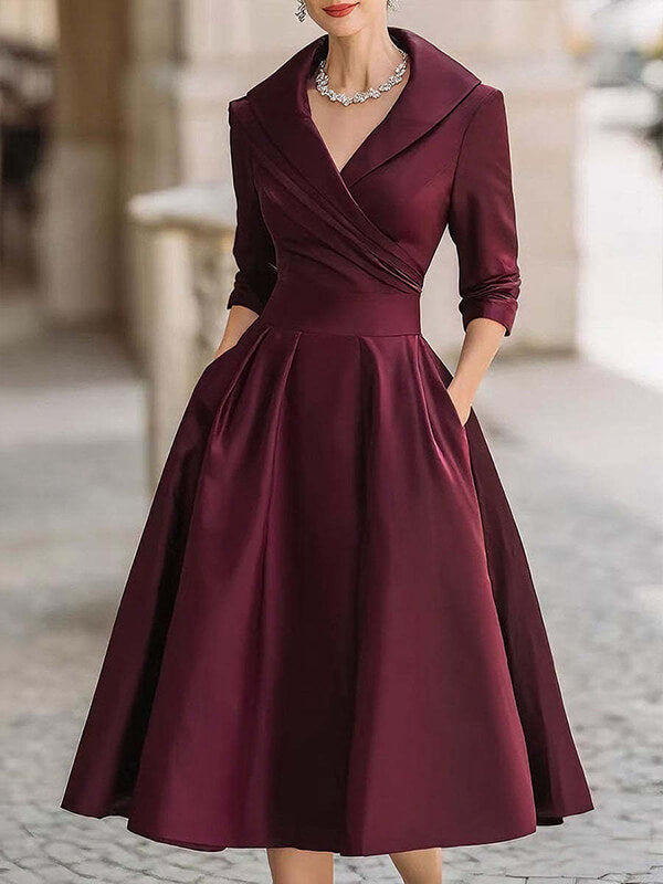 Satin V-Neck Midi Dress