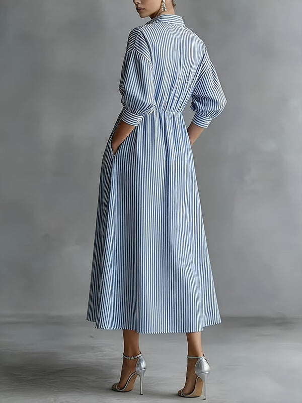Stripe Frilled Shirt Dress