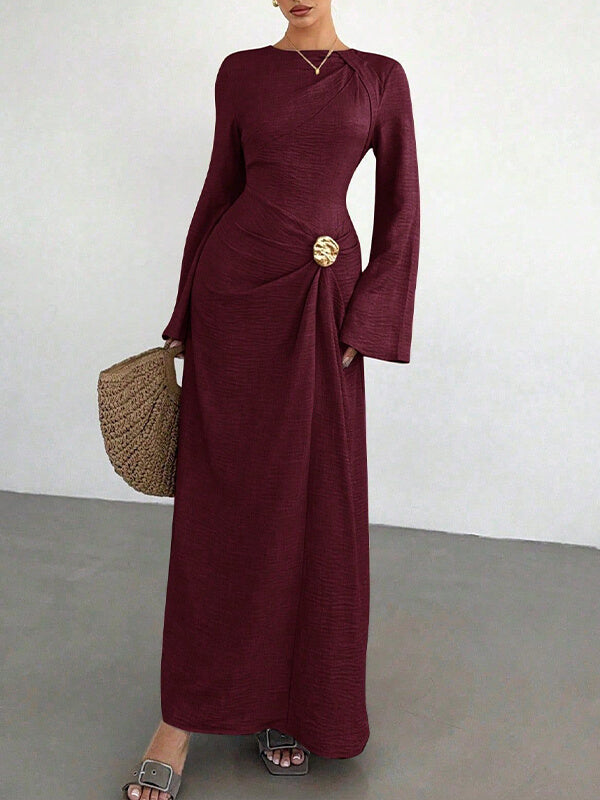 Solid Bell-Sleeve Ruched Dress