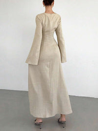 Solid Bell-Sleeve Ruched Dress