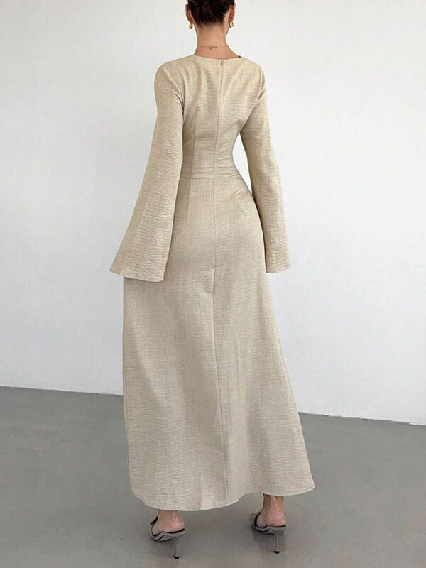 Solid Bell-Sleeve Ruched Dress