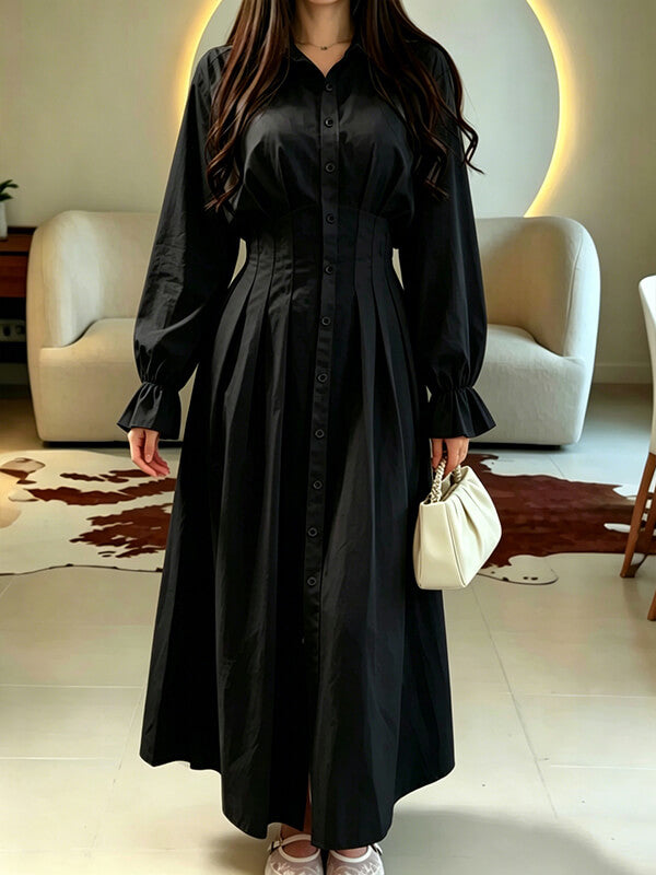 Solid Cinched-Waist Shirt Dress