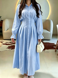Solid Cinched-Waist Shirt Dress