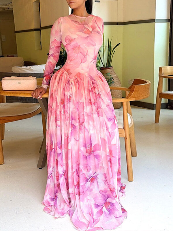 Floral Pleated Maxi Dress