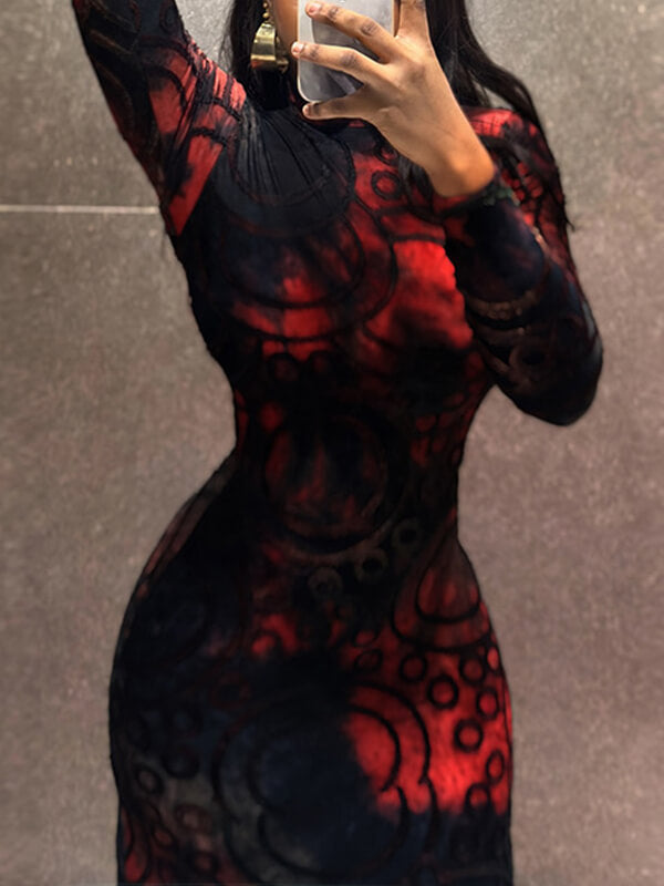 Printed Mock-Neck Maxi Dress